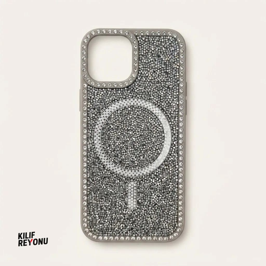 iPhone 15 Kahverengi Crystal Shine Taşlı MagSafe Kılıf