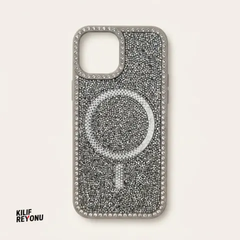 iPhone 15 Kahverengi Crystal Shine Taşlı MagSafe Kılıf