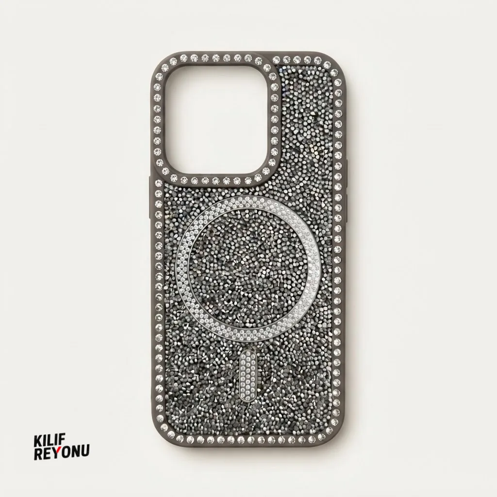 iPhone 15 Pro Kahverengi Crystal Shine Taşlı MagSafe Kılıf