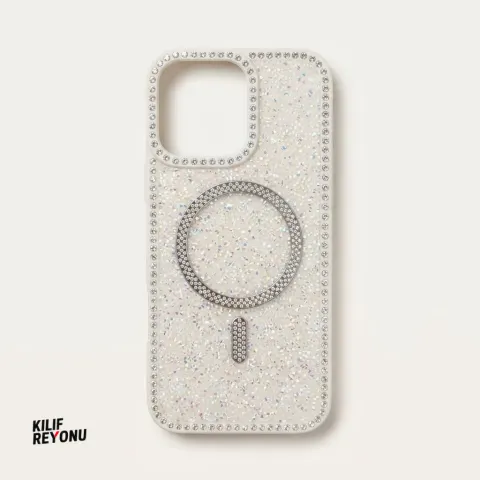 iPhone 16 Pro Max Beyaz Crystal Shine Taşlı MagSafe Kılıf