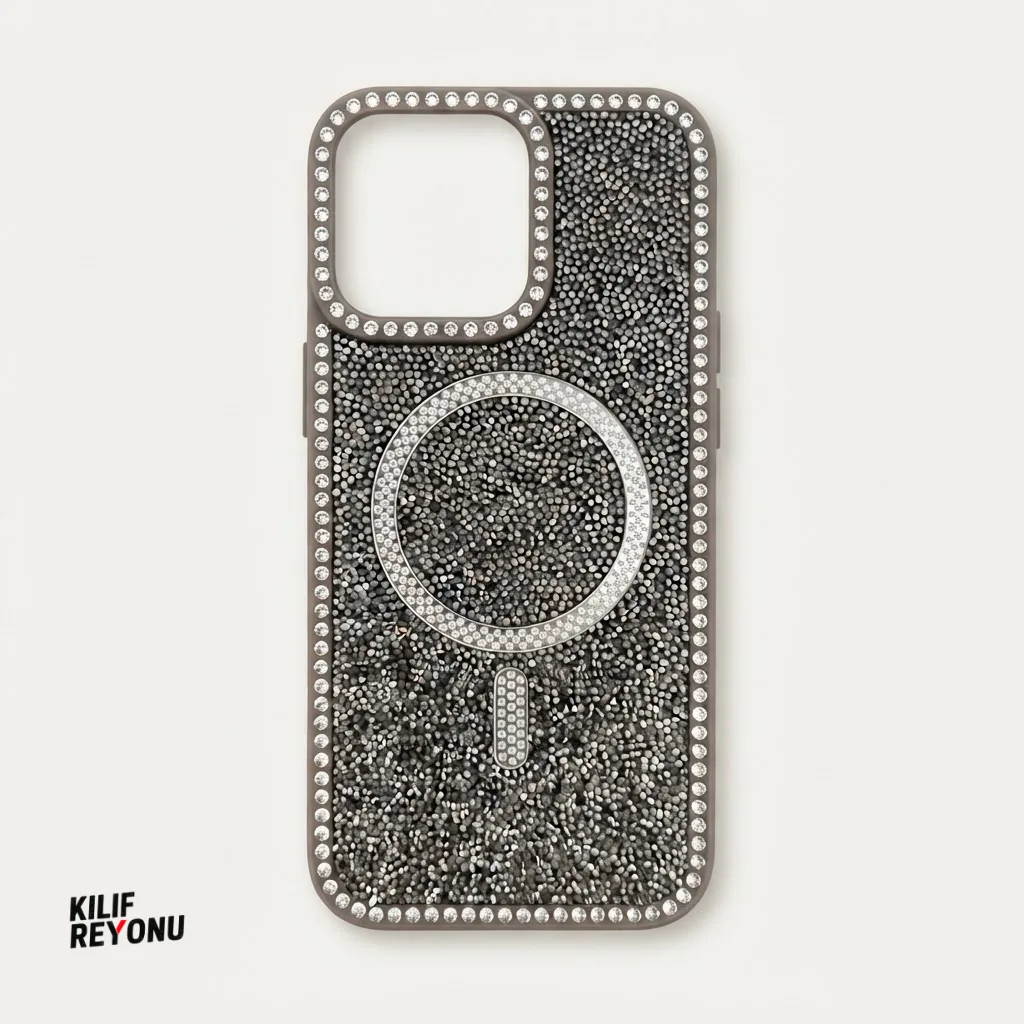iPhone 16 Pro Max Kahverengi Crystal Shine Taşlı MagSafe Kılıf
