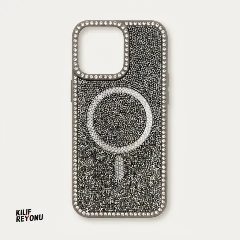 iPhone 16 Pro Max Kahverengi Crystal Shine Taşlı MagSafe Kılıf