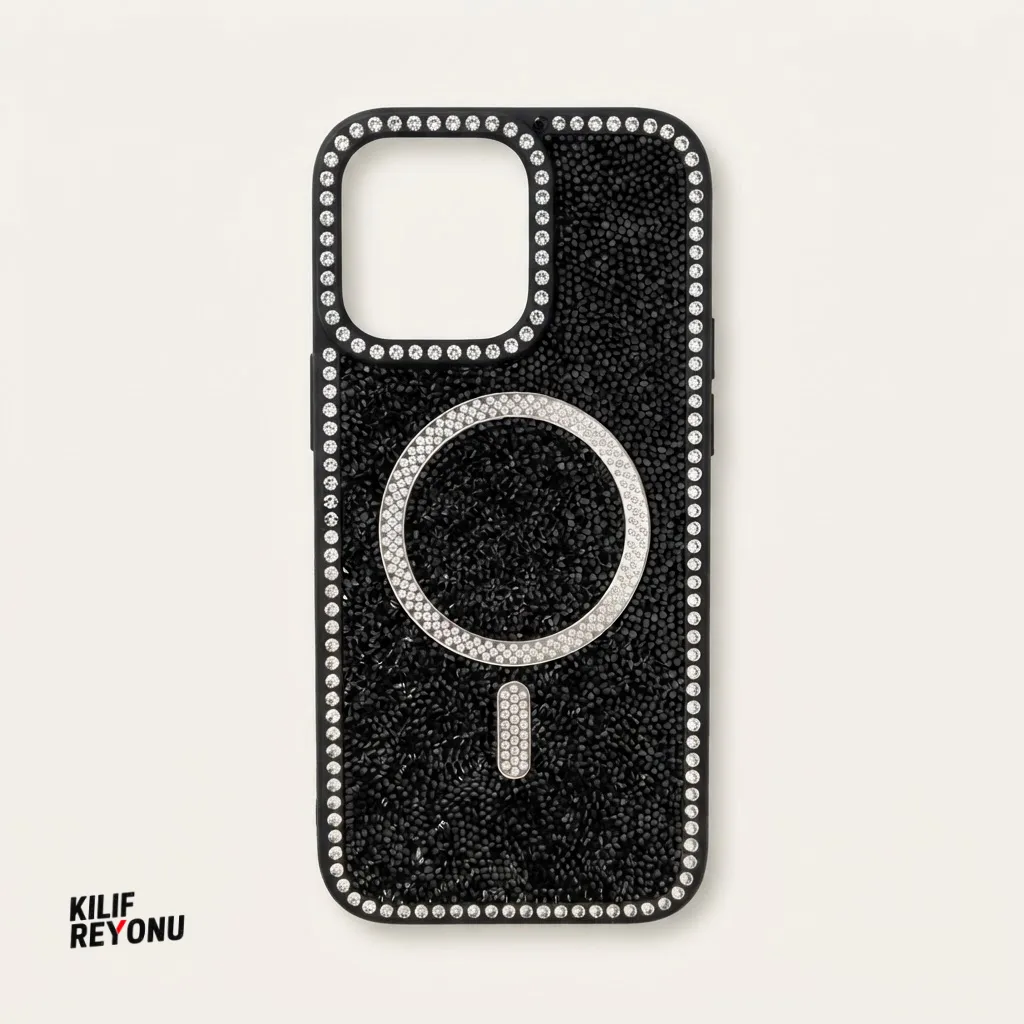 iPhone 16 Pro Max Siyah Crystal Shine Taşlı MagSafe Kılıf