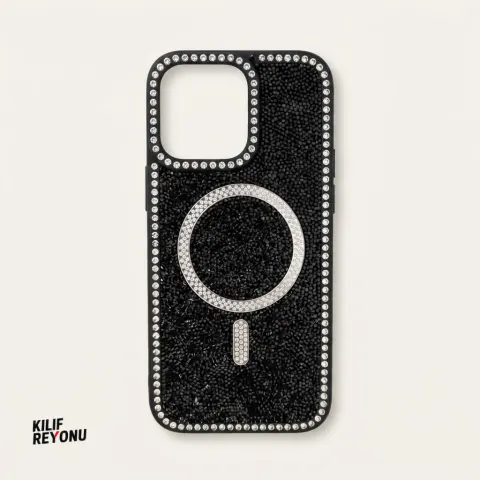 iPhone 16 Pro Max Siyah Crystal Shine Taşlı MagSafe Kılıf