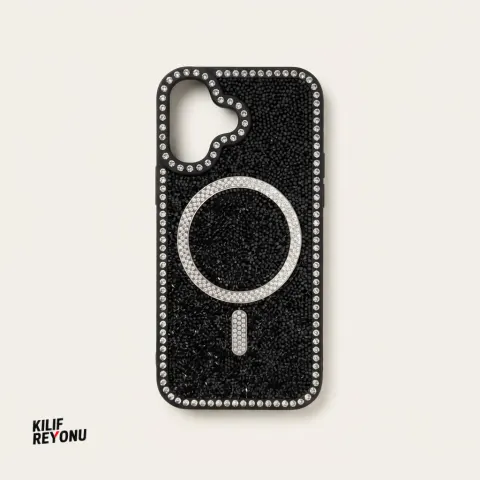 iPhone 16 Siyah Crystal Shine Taşlı MagSafe Kılıf
