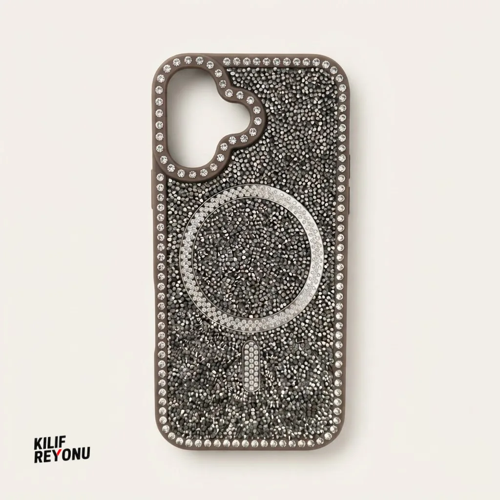 iPhone 16 Kahverengi Crystal Shine Taşlı MagSafe Kılıf