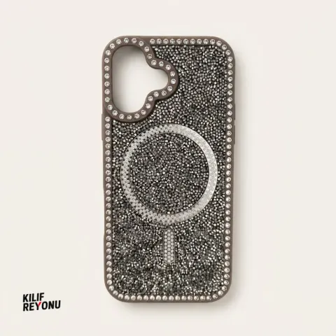 iPhone 16 Kahverengi Crystal Shine Taşlı MagSafe Kılıf
