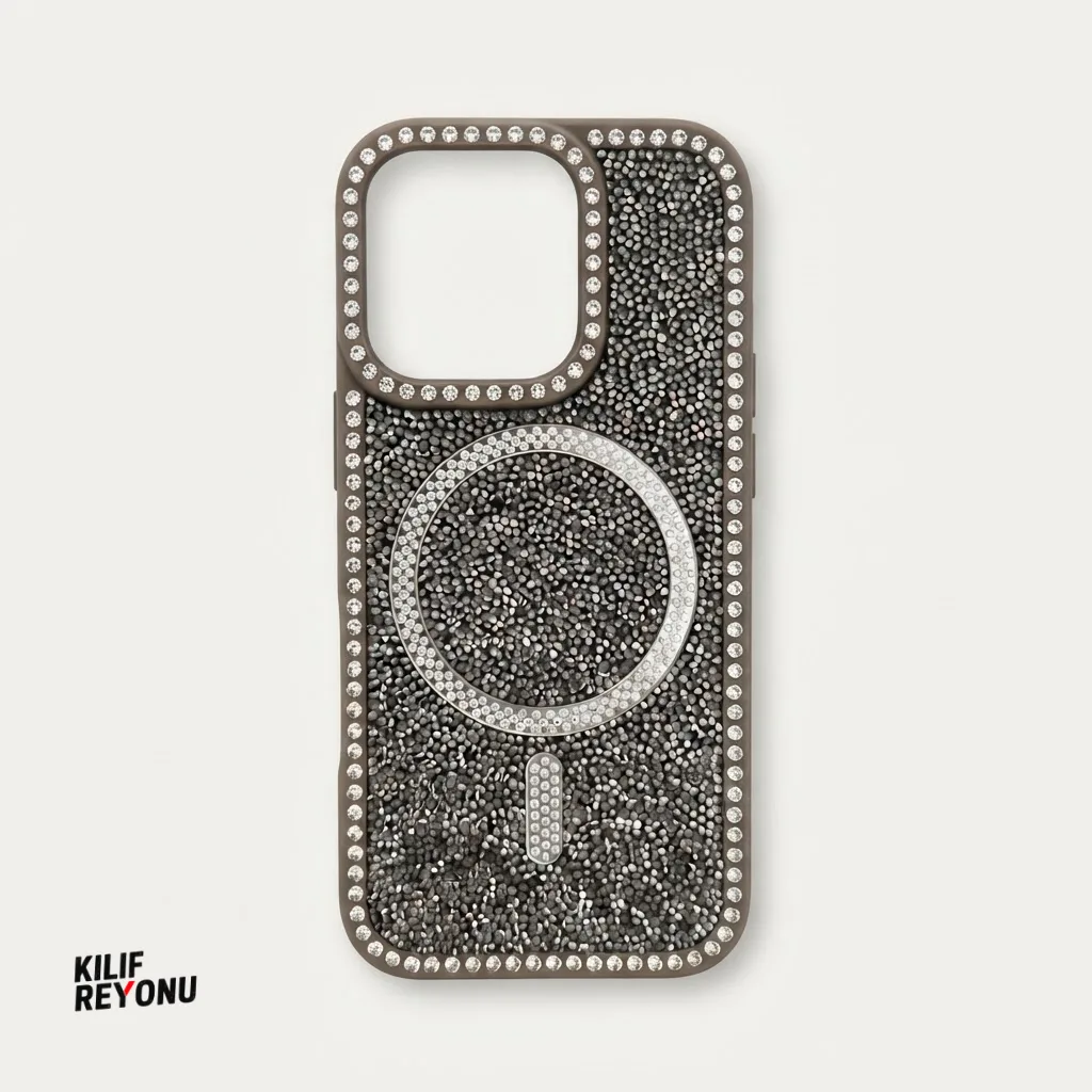 iPhone 16 Pro Kahverengi Crystal Shine Taşlı MagSafe Kılıf