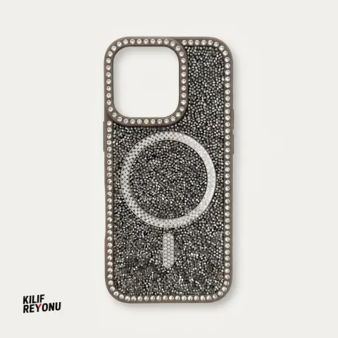 iPhone 16 Pro Kahverengi Crystal Shine Taşlı MagSafe Kılıf