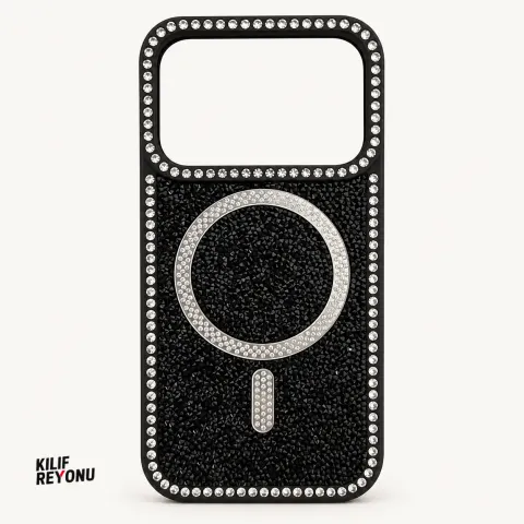 iPhone 17 Pro Siyah Crystal Shine Taşlı MagSafe Kılıf
