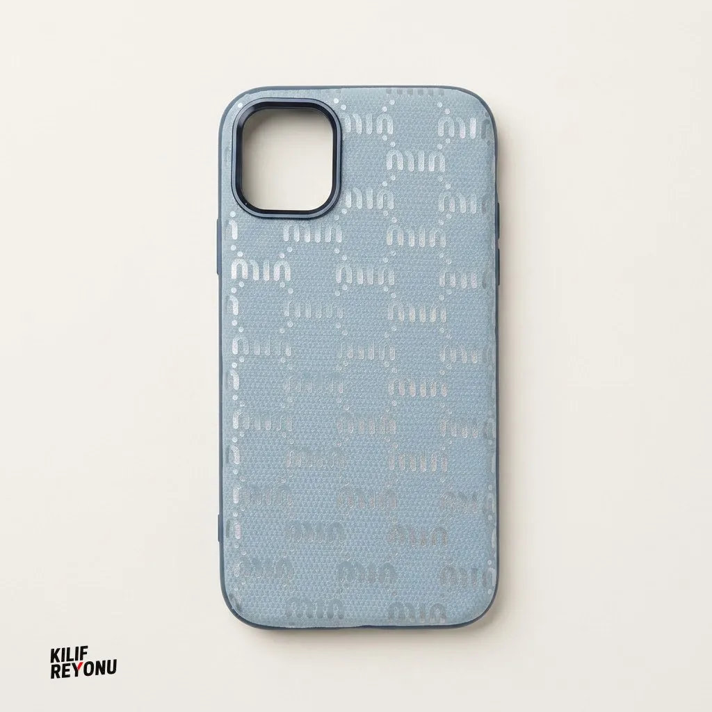 iPhone 11 Uyumlu İtalyan Stil Monogram Desenli Premium Kılıf – Buz Mavisi