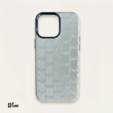 iPhone 16 Promax Uyumlu İtalyan Stil Monogram Desenli Premium Kılıf – Buz Mavisi